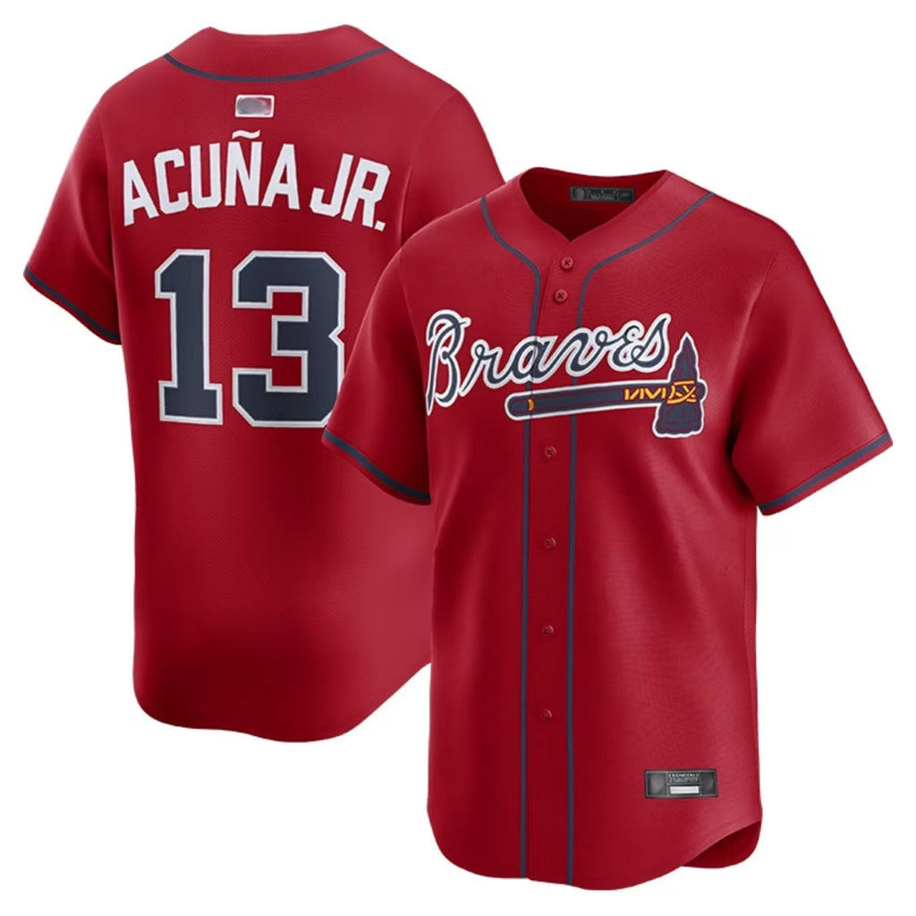 A.Braves #13 Ronald Acuna Jr. Player Red Alt Limited Home Game Baseball Jerseys